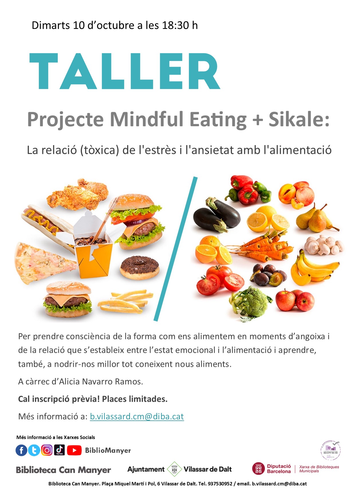 Taller 'Projecte Mindful Eating + Sikale: la relaci&oacute; (t&ograve;xica) de l'estr&egrave;s i l'ansietat amb l'alimentaci&oacute;
