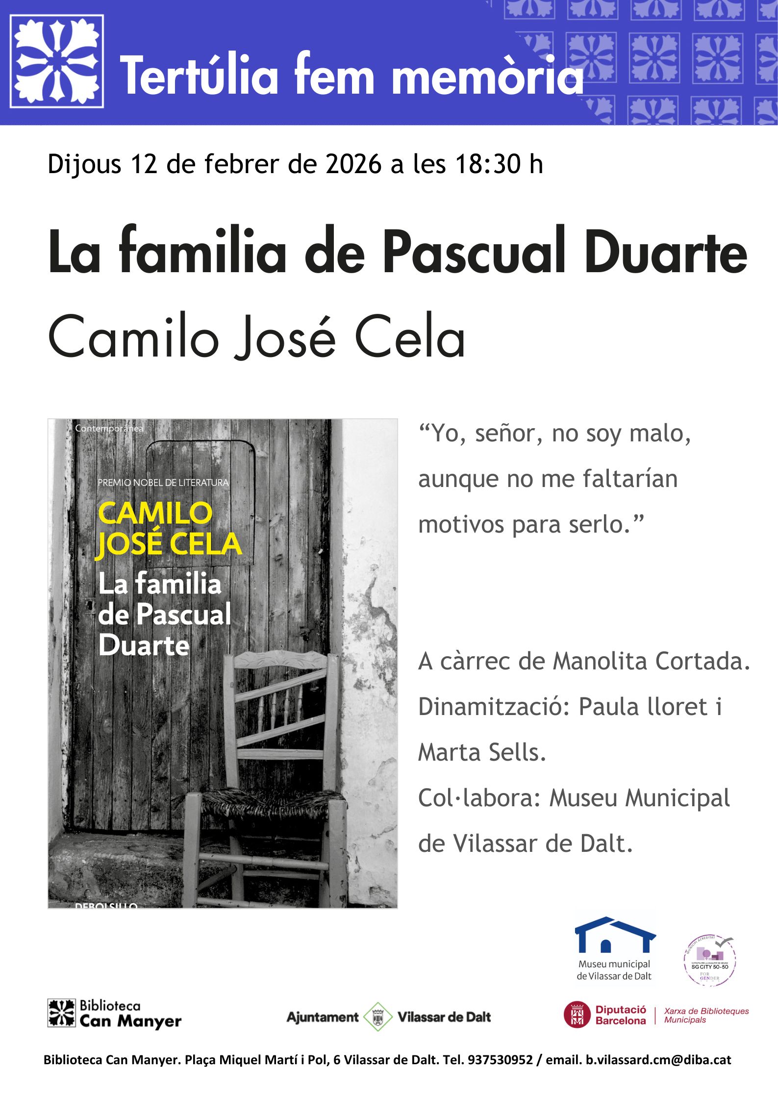 Tert&uacute;lia Fem Mem&ograve;ria: 'La fam&iacute;lia de Pascual Duarte'