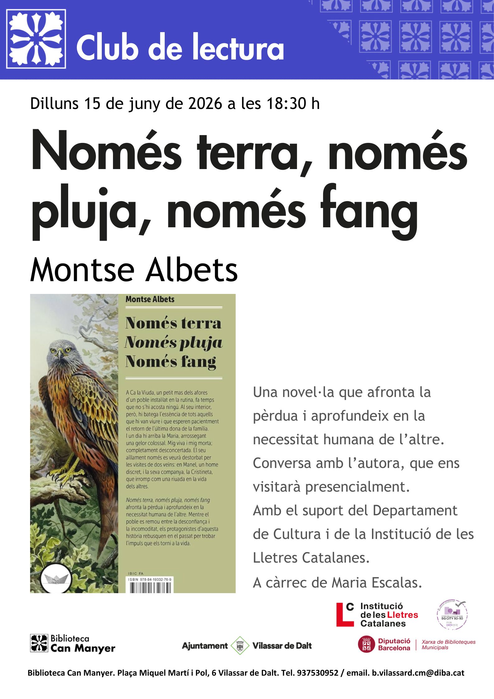 Club de lectura: 'Nom&eacute;s terra, nom&eacute;s pluja, nom&eacute;s fang'